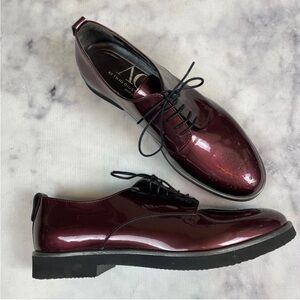 AGL Parker Oxblood Patent Leather Brogue Oxfords Lace Up Menswear Sz 39.5